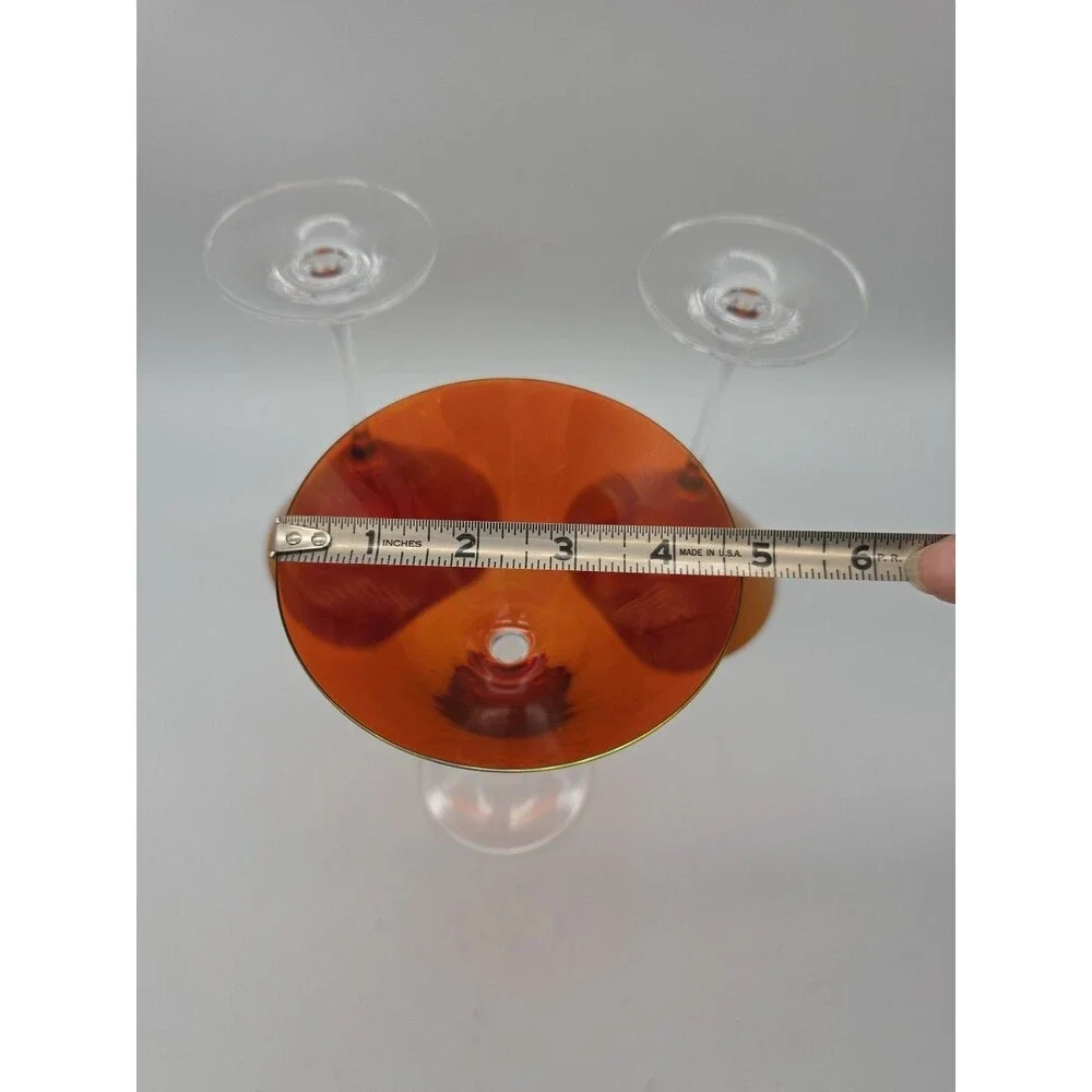 Vtg Pier 1 Slovakia Martini Glasses Stemware 3 Luster Cranberry Amber